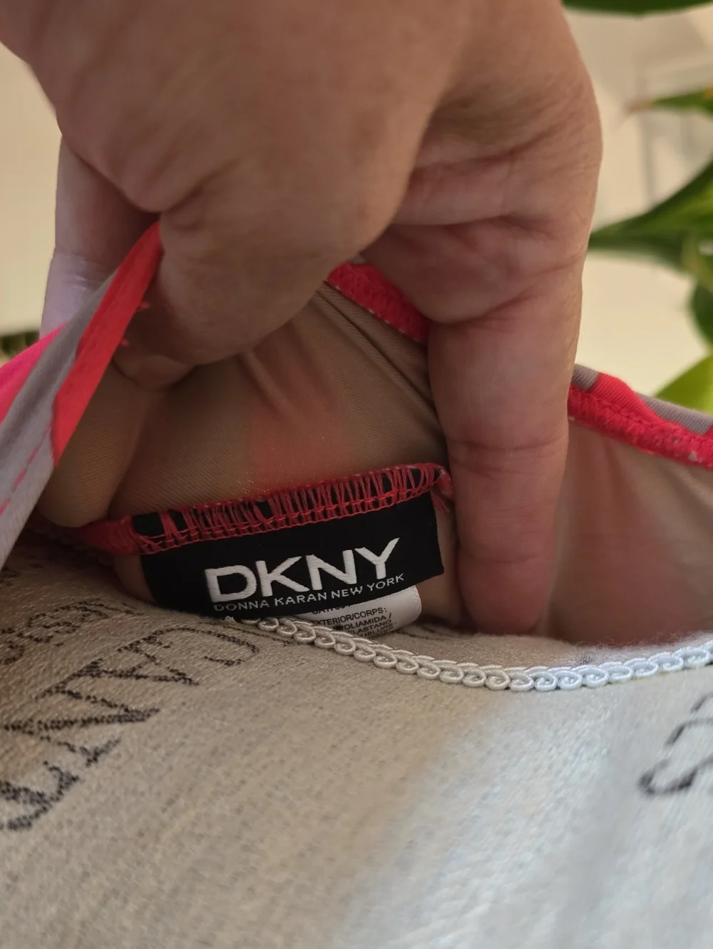 DKNY Hot Pink & Light Gray Striped One-Piece - Picture 2 of 8